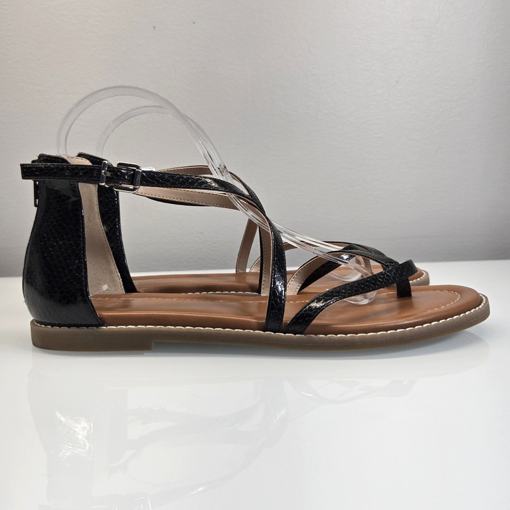 Mix No 6 Strappy Flat Gladiator Sandals 9 Black Vegan Leather Snakeskin Embossed